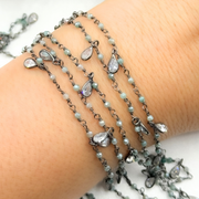 Coated Green Quartz & CZ Dangle Oxidized Wire Chain